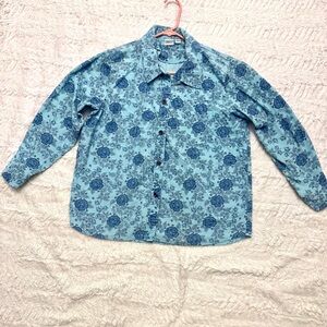 Vintage-Inspired Blue Floral Corduroy Shirt | Haband L | Cottagecore Vibes